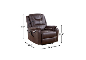 English Elm Liyasi Zero Gravity Power Recliner Eco Leather Massage Lumbar Heat Usb Charging Brown W820S00075