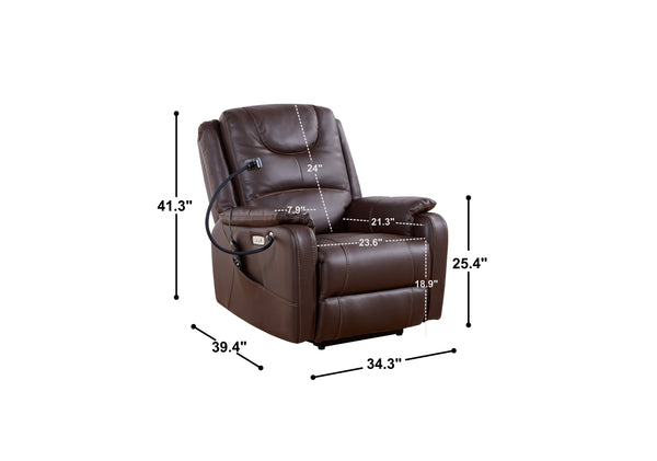 English Elm Liyasi Zero Gravity Power Recliner Eco Leather Massage Lumbar Heat Usb Charging Brown W820S00075