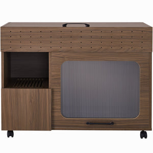 English Elm 2 IN 1 Multi-use Cat Litter Box Enclosure Walnut Side Table with Storage, Mid-Century Modern Buffet Cabinet, Flip-Up Door, Rollers, Large Capacity — 35.5"L x16.3"W x27.2"H N843P254845W