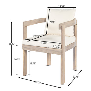 English Elm 7 Piece Solid Acacia Hardwood Outdoor Dining Set with Cream Cushioned Chairs Patio Light White,Teak N762P371718D_N762P380633K6