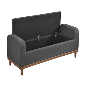 English Elm Mid-Century Modern Lift-Top Storage Bench with Tufted Upholstery, Walnut Solid Wood Frame, Hidden Organizer Dark Gray 50.75 L x 19 W x 19.75 H B011P192194