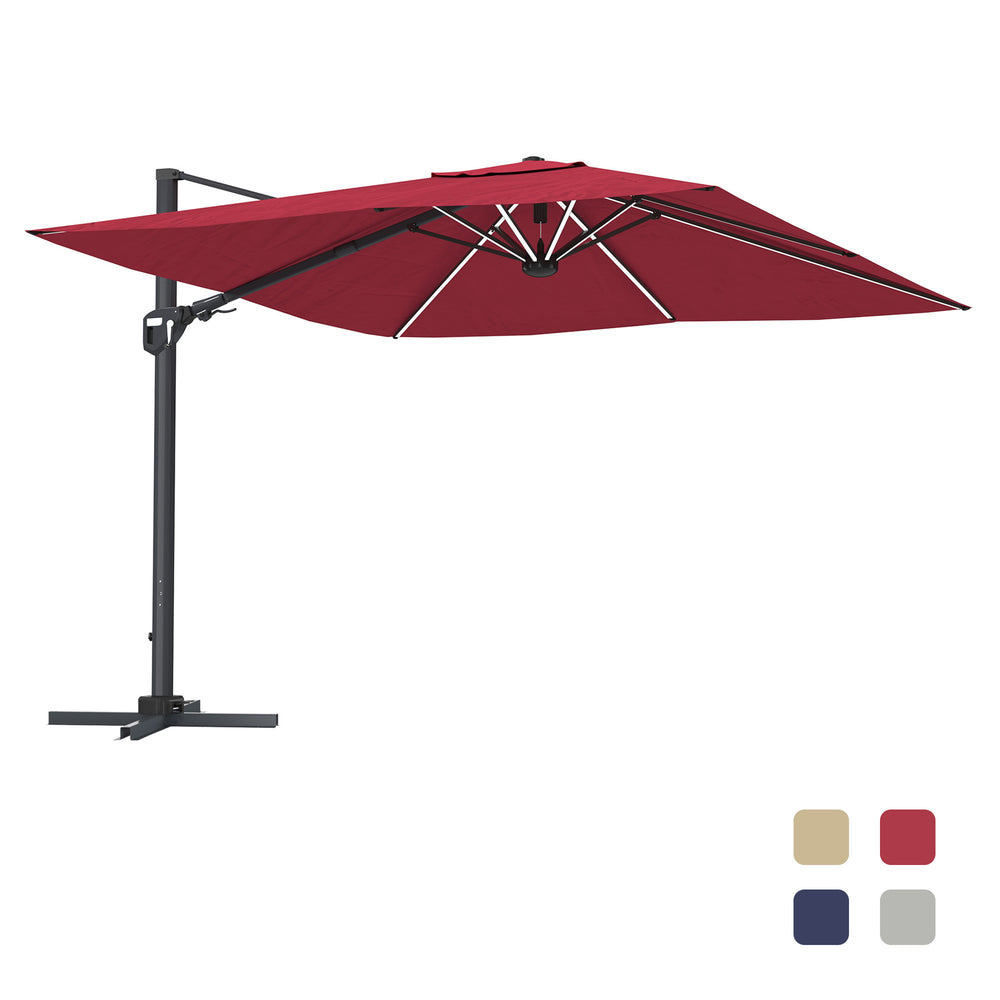 English Elm 11Ft Square Cantilever Patio Umbrella In Vibrant Red With Led Light - Perfect For Outdoor Relaxation T3609P347436