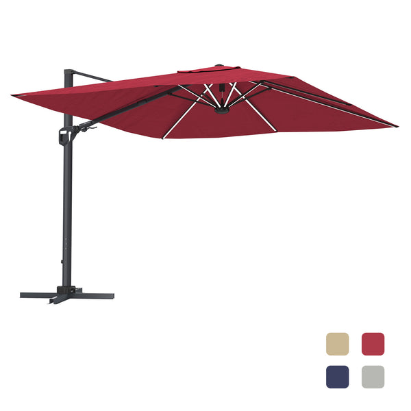 English Elm 11Ft Square Cantilever Patio Umbrella In Vibrant Red With Led Light - Perfect For Outdoor Relaxation T3609P347436