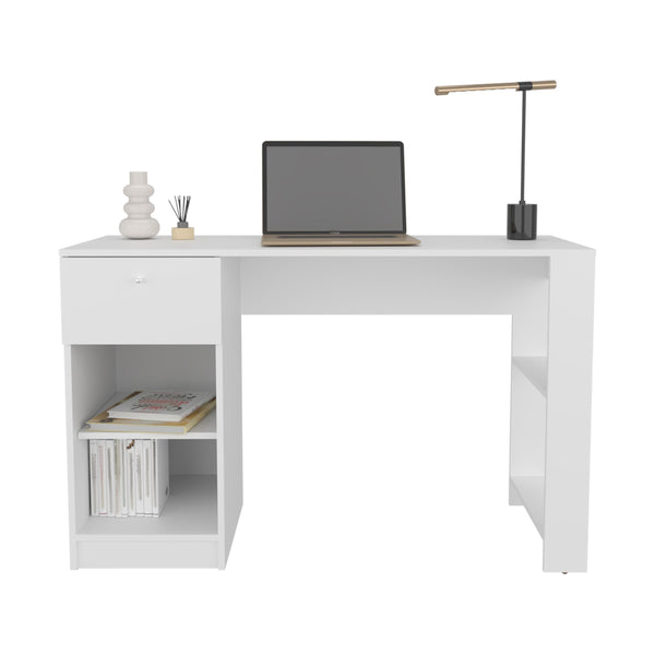 English Elm Computer desk with 3 shelves for home office organization, durable engineered wood, eco-friendly finish White 52.76 L x 47.3 W x 3.54 H B097P262380