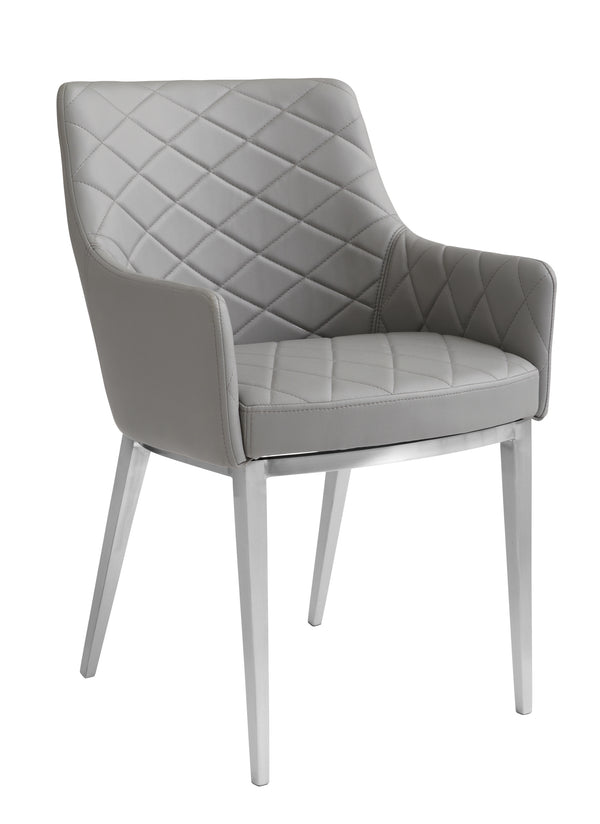 Sunpan Chase Dining Armchair - Sleek Faux Leather Design with Brushed Stainless Steel Legs for Style & Comfort Grey