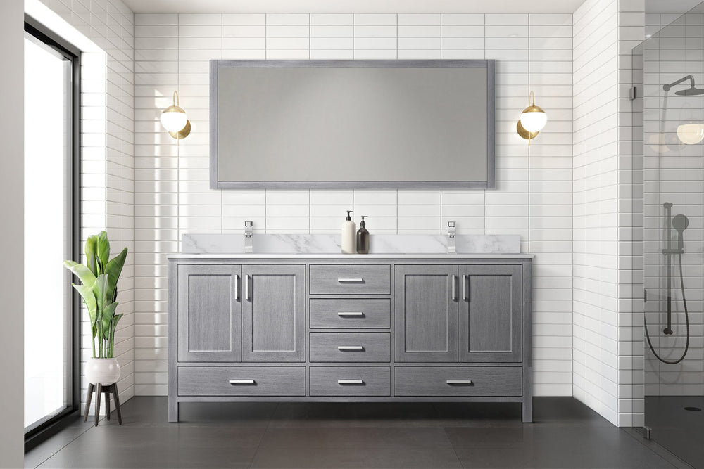 English Elm Distressed Grey Double Bath Vanity 72" W X 22" D With Elegant Carrara Marble Top & Ample Storage B2731P258917