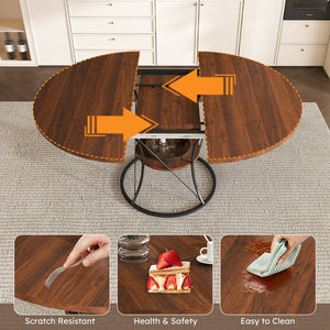 English Elm 43 Inch Expandable Round Dining Table Walnut Veneer Seats Six with Metal Storage Shelf Walnut+Black W2700P411580
