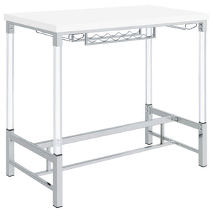 English Elm Tonneson White Acrylic Leg Bar Table with Silver Trestle, Wine Rack & Stemware Holders, 47" B062P299943