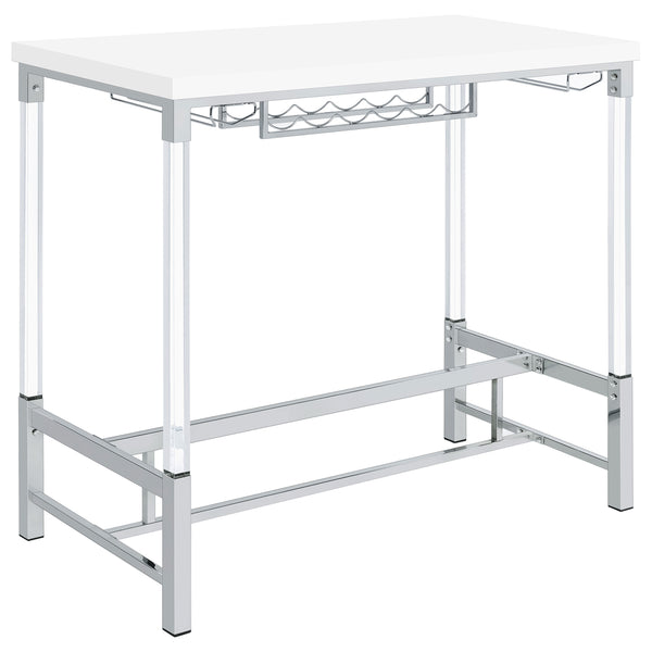 English Elm Tonneson White Acrylic Leg Bar Table with Silver Trestle, Wine Rack & Stemware Holders, 47" B062P299943