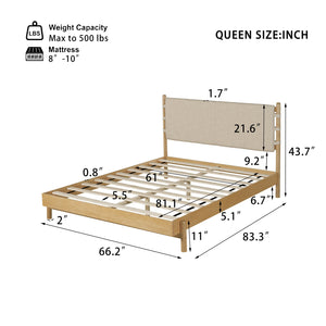 English Elm Christopher Knight Home® - Premium Rubber Wood Platform Bed Frame - Stylish Queen Bed With Beige Headboard, Mid-Century Design N770P288638A_N770P288639A