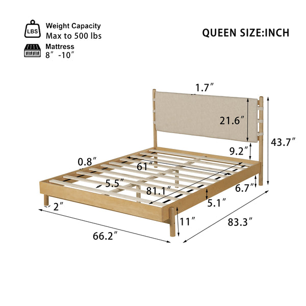 English Elm Christopher Knight Home® - Premium Rubber Wood Platform Bed Frame - Stylish Queen Bed With Beige Headboard, Mid-Century Design N770P288638A_N770P288639A