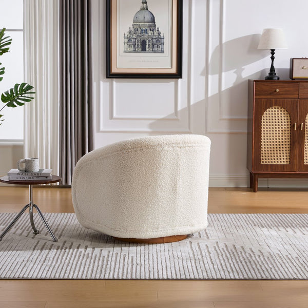 English Elm Swivel Barrel Chair Plush Teddy Fabric Pumpkin Silhouette for Living Room or Bedroom W3244P288825