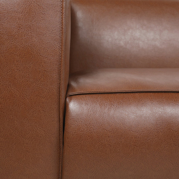 English Elm Light Brown Leather Three Seat Sofa with Dark Wood Legs for Modern Living Rooms N770P387768E