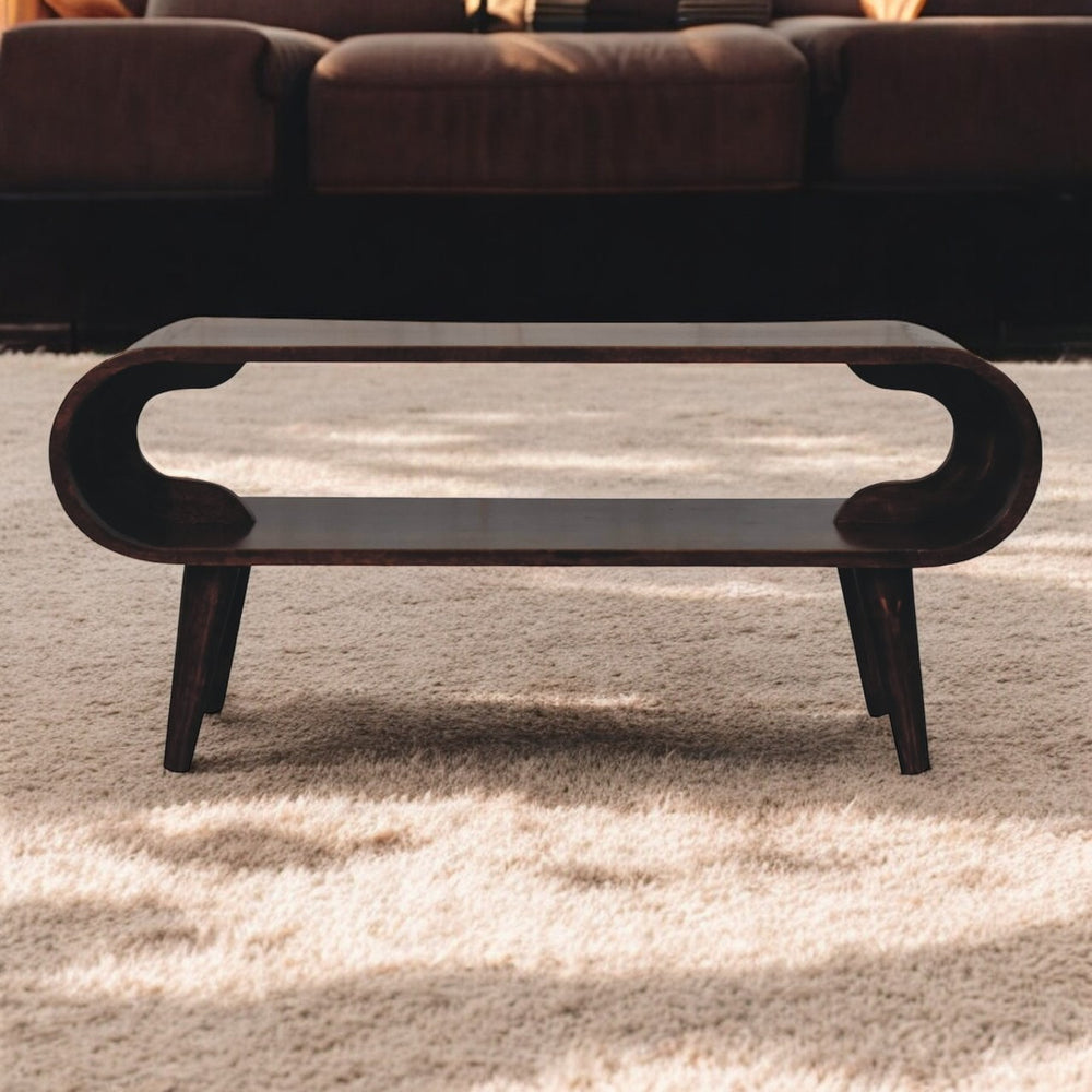 English Elm Solid Mango Wood Open Shelf Coffee Table Nordic Tapered Legs Warm Grain Living Room B182P279190