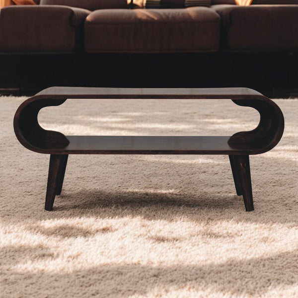 English Elm Solid Mango Wood Open Shelf Coffee Table Nordic Tapered Legs Warm Grain Living Room B182P279190