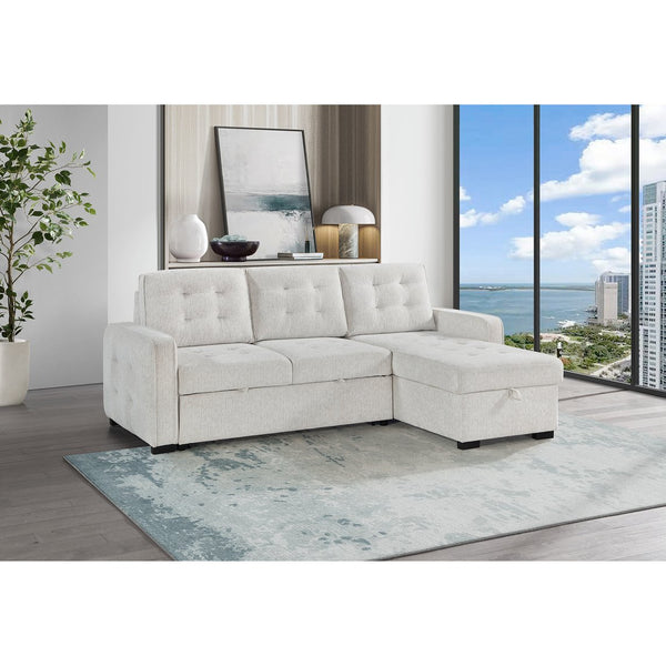 English Elm Gustavo Chalk Upholstered Sleeper Sectional with Storage Chaise and Usb Ports B201S00461
