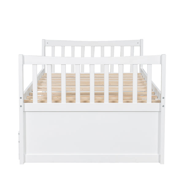 English Elm Daybed Twin Frame with Pull Out Trundle and Three Storage Drawers for Kids Rooms White LP100241AAK