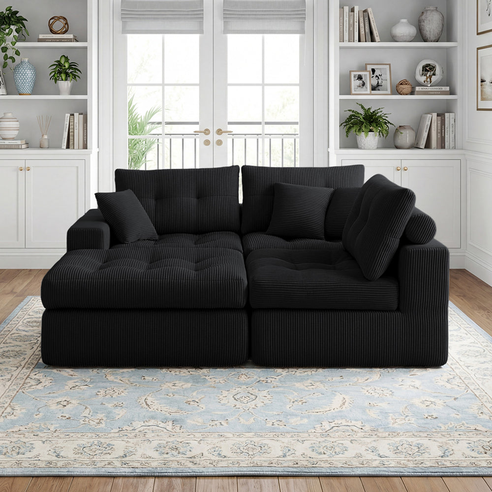 English Elm Corduroy L-shaped Sectional Sleeper Sofa No Assembly Needed for Apartments Black W5532S00028
