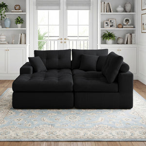 English Elm Corduroy L-shaped Sectional Sleeper Sofa No Assembly Needed for Apartments Black W5532S00028