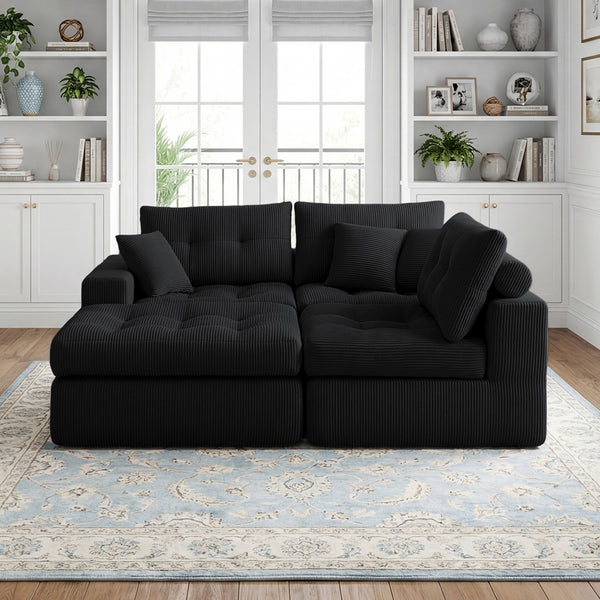 English Elm Corduroy L-shaped Sectional Sleeper Sofa No Assembly Needed for Apartments Black W5532S00028