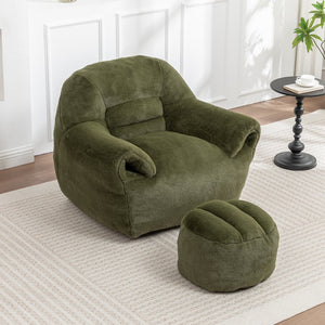 English Elm Bean Bag Chair - Luxurious Faux Fur Sofa With Back Support & Footstool For Ultimate Comfort & Style W2200P326906