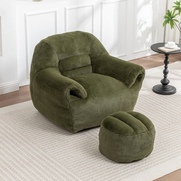 English Elm Bean Bag Chair - Luxurious Faux Fur Sofa With Back Support & Footstool For Ultimate Comfort & Style W2200P326906