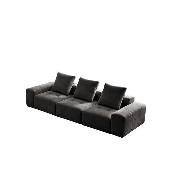 English Elm Luxury Piano Key Chenille Velvet Sofa Solid Wood Frame Three Seat Modern Living Room Grey W1765S00134