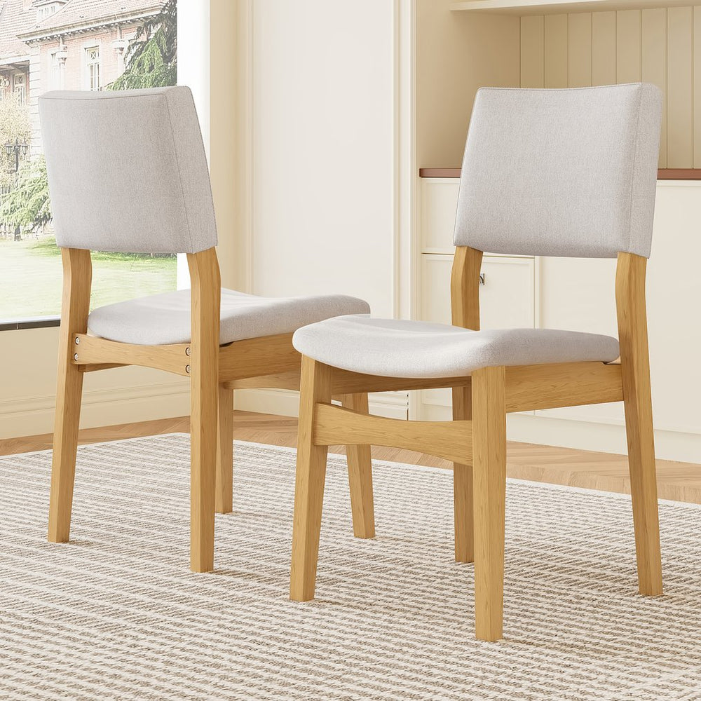 English Elm Upholstered Stackable Dining Chairs Linen Fabric Rubberwood Frame Rustic Set of 2 Natural N752P327192N