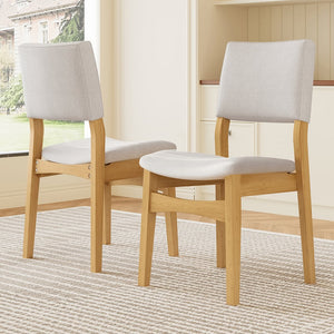 English Elm Upholstered Stackable Dining Chairs Linen Fabric Rubberwood Frame Rustic Set of 2 Natural N752P327193N
