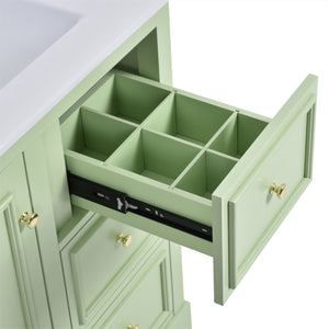 English Elm 30-Inch elegant bathroom vanity with ceramic basin, soft-close drawers, adjustable shelves, durable finish Green N729P176237L