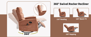 English Elm Heat Massage Swivel Rocker Recliner with 8 Nodes Vibration for Living Room Comfort W3224P322247