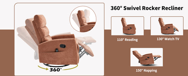 English Elm Heat Massage Swivel Rocker Recliner with 8 Nodes Vibration for Living Room Comfort W3224P322247