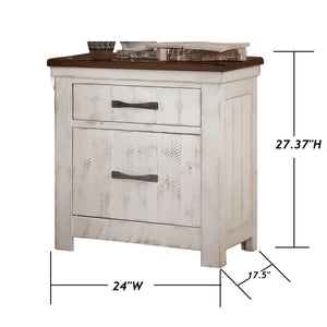 English Elm Plank Distressed White Transitional Nightstand 2-Drawer Solid Wood Bedside Table with Brass Arch Pulls and Felt-Lined French Dovetail Drawers B011P378480