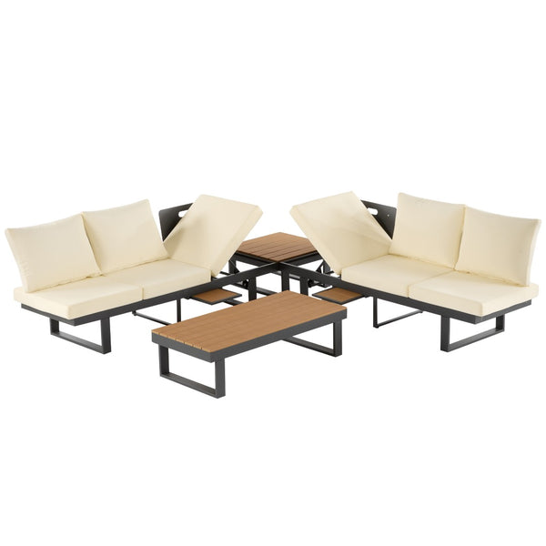 English Elm Outdoor Sectional Sofa Set - Stylish Modular Patio Seating With Adjustable Recline & Storage Solutions N719Z000170A-GIGA