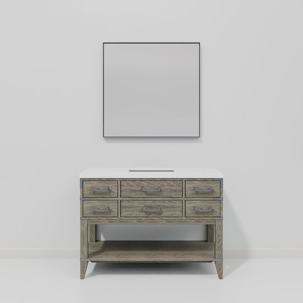 English Elm Grey Oak Single Bath Vanity With Cultured Marble Top & 46-Inch Mirror - Stylish Storage Solution B2731S01530