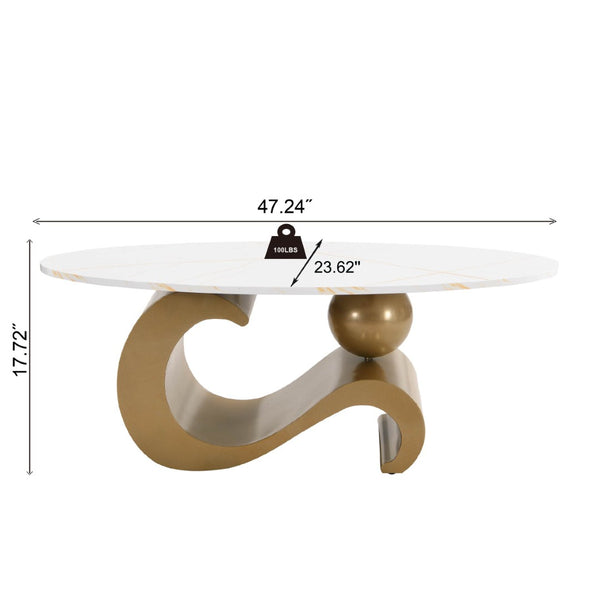 English Elm Modern Nesting Coffee Table Set - Stylish Oval & Round Side Tables With Golden Metal Frame, Chic Design W821S00001-GIGA