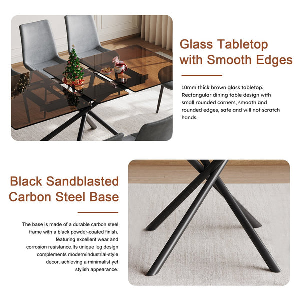 English Elm 59-inch Expandable Glass Top Dining Set Seats 8 with Upholstered Chairs X-base W2700S00083