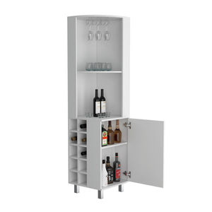 English Elm Kaia Tall Corner Bar Cabinet White Finish Wine Cubbies Stemware Rack Storage B200S00417