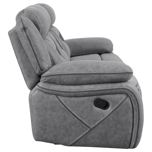 English Elm Bellingham Reclining Sofa with Pillow Top Arms, Pocket-Coil Seating, Grey/Tan Upholstery, Plush Comfort B062P357816