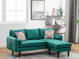 English Elm Mirella Mid-century Sectional with Reversible Chaise Usb Charging and Storage Pouches Green B2749P413376