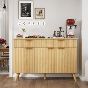 English Elm Sideboard Fluted Credenza with Three Drawers Two Doors Matte Black Modern Storage T3773P417337