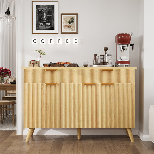 English Elm Sideboard Fluted Credenza with Three Drawers Two Doors Matte Black Modern Storage T3773P417337
