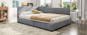 English Elm Full Size L-shaped Corduroy Upholstered Daybed Sofa for Living Room or Studio Gray N737P380207E