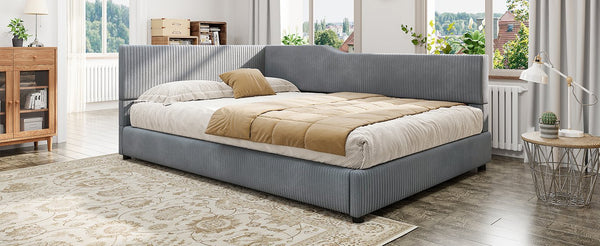 English Elm Full Size L-shaped Corduroy Upholstered Daybed Sofa for Living Room or Studio Gray N737P380207E