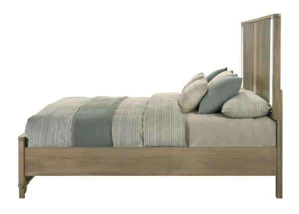 English Elm Lakkari Antique Oak Queen Bed Paneled Headboard Led Lighting Elevated Frame B2756S00011