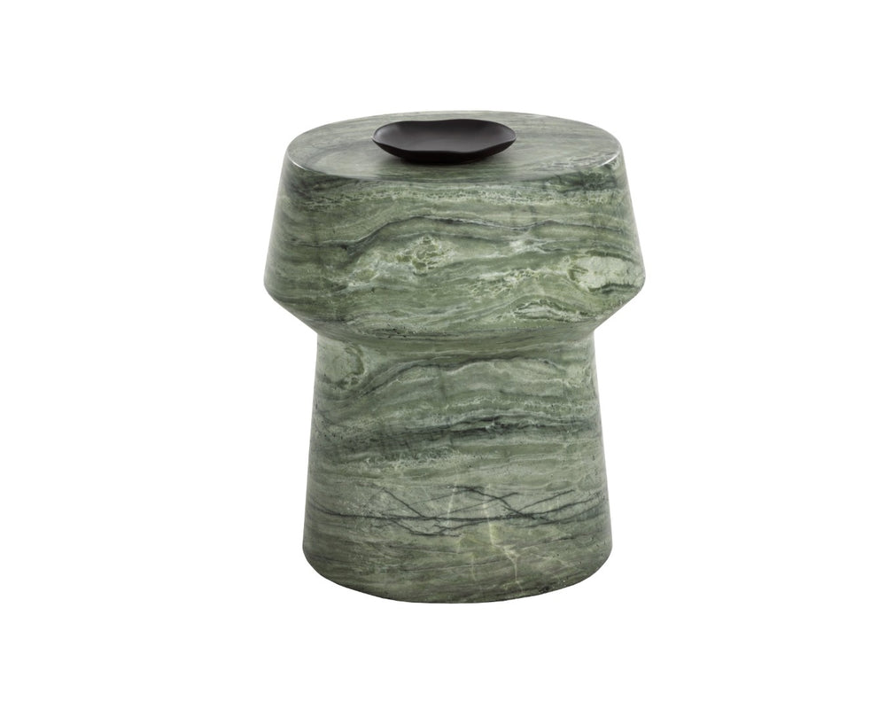 Sunpan BRIE End Table - Elegant Sage Marble Look Pedestal Accent for Indoor & Outdoor Spaces, Durable Design 112581