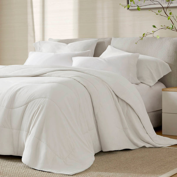 English Elm 1-piece Reversible Tencel Fill Comforter with Sculptural Weave for Full Queen Beds White B035P408273