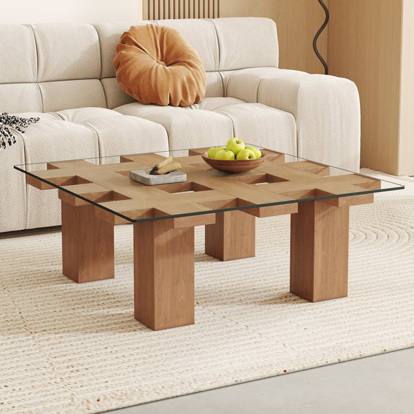 English Elm Only Square Tempered Glass Table Top Heat Resistant Clear Surface for Dining W1151P209992