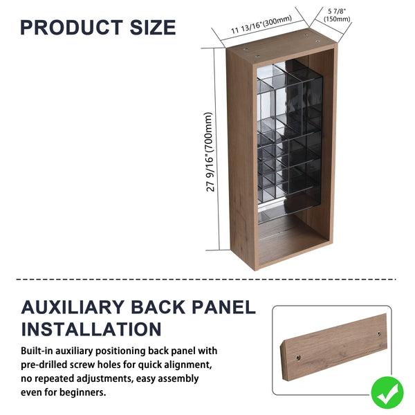 English Elm 12'' 12 Inch Wall Mounted Mirrored Bathroom Cabinet Plywood Build with Removable Organizer Insert W999P470290