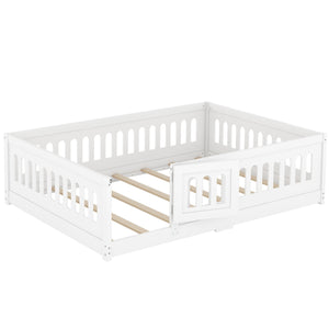 English Elm Full Size Floor Bed With Guardrails & Door - Solid Wood Bedframe For Safe, Stylish Kids' Sleep W1820P240539
